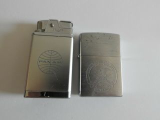 Vintage Retro Pan Am Music Box Lighter And Nra Zippo Lighter