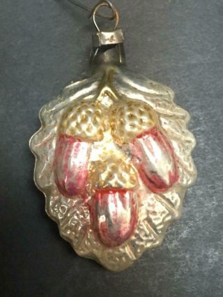 Antique Mercury Glass Acorn Feather Christmas Ornament Vintage