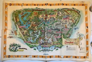 Vintage Huge 1958 Disneyland Wall Map " B " Version Walt Disney Tomorrowland