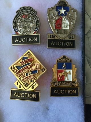 4 San Antonio Rodeo Badges - Pins 1990,  1991,  1992,  1993