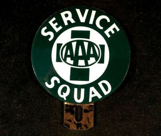 Aaa Service Squad Porcelain License Plate Topper Rare Advertising Gas Oil Sign
