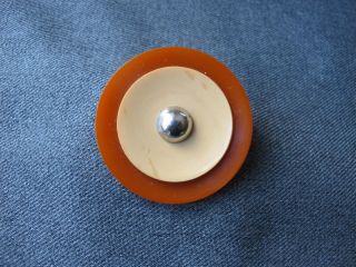 Vintage Art Deco Machine Age Chromed Dot Butterscotch Bakelite Button 2 "