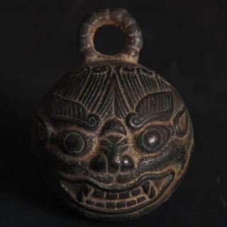 Auspicious Black Lion Head Bell Tibetan Folk Buddhism Prayer Bless Amulet