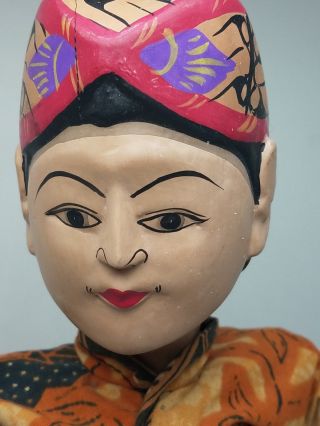 Vintage Wayang Golek Hand Made Carved Wood Indonesian Bali Man Stick Rod Puppet 3