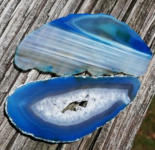 2 Large BLUE Brazilian polished agate geode sliced slab - druzy quartz crystals 4 