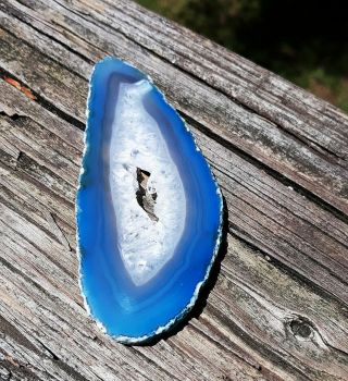 2 Large BLUE Brazilian polished agate geode sliced slab - druzy quartz crystals 4 