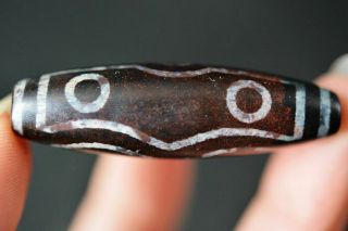 Rare Collectible Tibetan Old Cinnabar Agate 7 Eyed Dzi Bead Amulet Pendant H79
