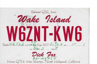 1948 W6znt - Kw6 Wake Island Qsl Radio Card.