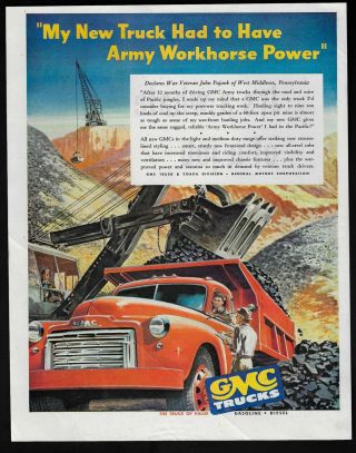 Gmc Trucks 407 Hauling Construction Illustration Art 1947 Vintage Print Ad