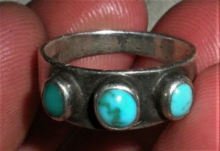 Antique C.  1940 Navajo Sterling Silver Turquoise Ring Great Stones Vafo