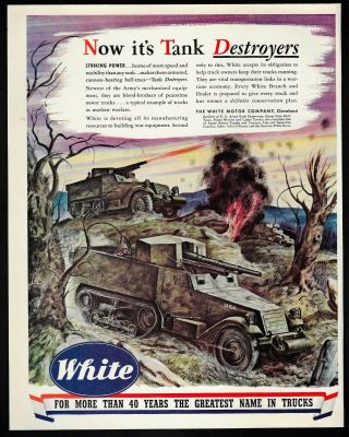 White 74 Truck Illustration Art Tank Wwii War Image 1943 Vintage Print Ad