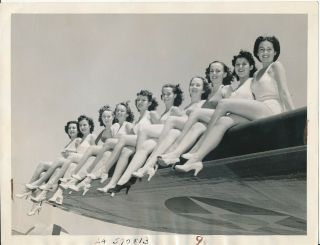 1940 Us Army Air Corps Cheesecake Press Photo Leggy Beauties On Flying Fortress