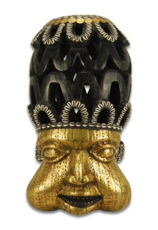 Bamileke Wood Helmet Mask Statue - Cameroon African Tribal Art