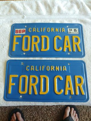 California Ford Car Blue And Yellow License Plate Set 1970s Ca Pair
