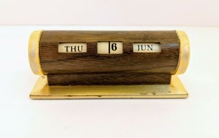 Park Sherman Perpetual Calendar Desk Office Vintage Mid Century Brass Wood Flip