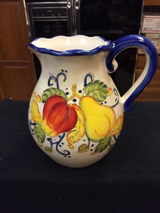 Harvest Pitcher Fruit Large 8 1/2 " Tall Very Colorful Fruits Very Pretty