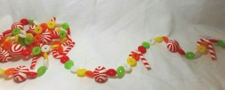 Vintage Strand Of Plastic Blow Mold Candy Cane Lifesavers Christmas Garland 8 