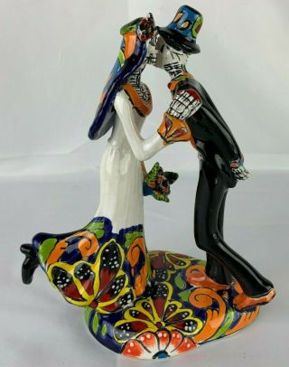 8 " Day Of The Dead Catrina Bride Groom Mexican Talavera Ceramic Signed By Artist