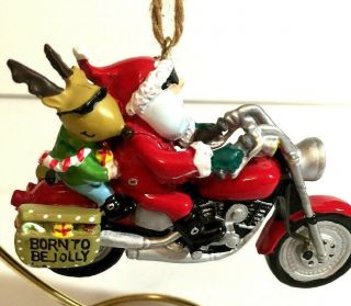 Motorcycle Riding Santa And Reindeer Ornament,  Born To Be Jolly Saddlebag
