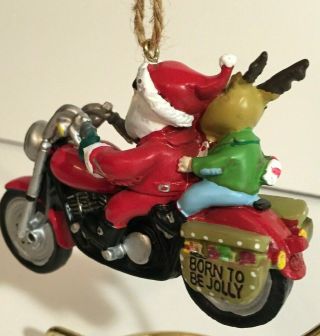 Motorcycle Riding Santa and Reindeer Ornament,  Born to Be Jolly Saddlebag 3
