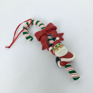 2 Santa Christmas Ornaments P.  S.  Stamped And Candy Cane,  Santa