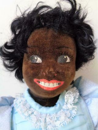 17 " Antique Chad Valley Black Americana Doll Teeth Velvet Cloth Norah Wellings