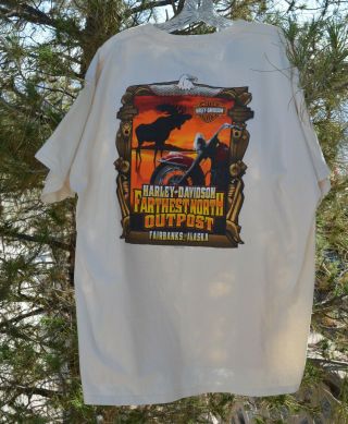 Mens Harley Davidson Cream T - Shirt Xl 100 Cotton Wild & Alaska Moose Eagle