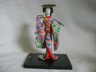Vintage Asian Oriental Geisha Doll Figure 4.  25 " Woman Lady Statue On Wood Base
