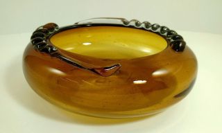 Vintage Cigar Cigarette Ashtray Mcm Glass Amber Art Candy Dish Bowl