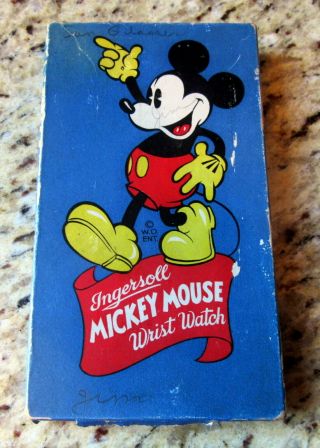 1930s Mickey Mouse Ingersoll Wrist Watch Box Walt Disney Premium Toy Neat