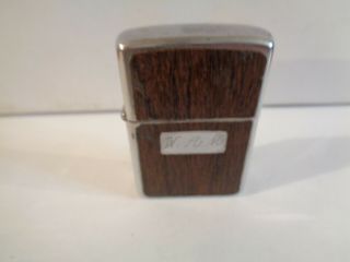 Vintage 1979 Zippo Cigarette Lighter Chrome/wood Etched W.  A.  M.  (z45)