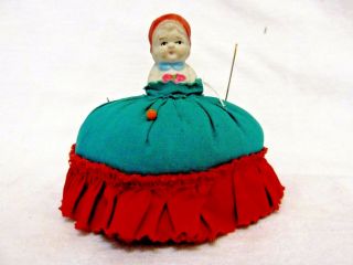 Vintage Kewpie Doll Bisque 1/2 Half Doll Pin Cushion From Japan