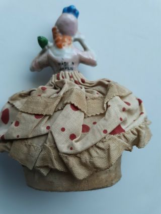 Vintage Half Doll Pin Cushion Porcelain Doll polka dot Japan 2