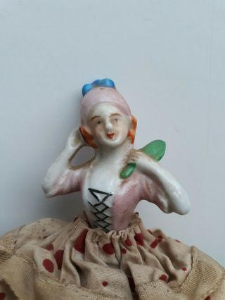 Vintage Half Doll Pin Cushion Porcelain Doll polka dot Japan 4