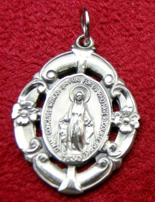 Vintage Carmelite Nuns Creed Sterling Silver Catholic Miraculous Rosary Medal