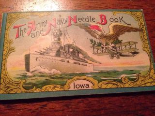 1920s Army & Navy Needle Book Showing The Uss Iowa And Eagle & Plane