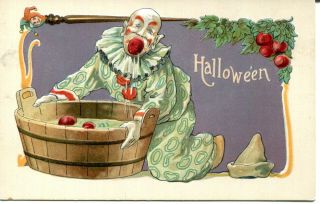 Halloween Postcard/clown/bobbing For Apples/embossed
