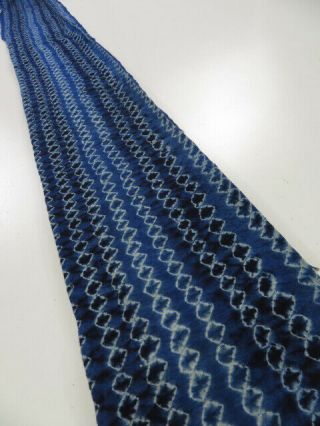 3p08z30 Vintage Japanese Kimono Cotton Fabric Indigo Blue Shibori Dyeing 48.  8 "