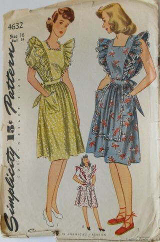 Vintage Simplicity Sewing Pattern 4632 Miss Size 16 Dress Pinafore Dated 1940 