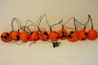 Vtg Set Of 10 Witch Halloween String Lights Yard Decor Blowmold Patio Party Prop