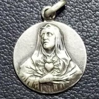 By Zacchi " Jb " France Old Sacred Heart Of Virgin Mary Art Nouveau Silver Medal