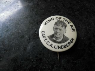 Charles Lindbergh Pin Back Button King Of The Air Capt.  St.  Louis Button Co.