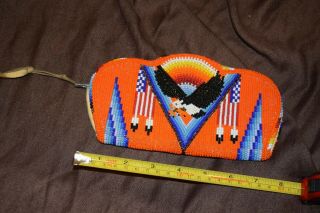 Patriotic Lakota Sioux Indian Beaded Purse Eagle Flags Native American 1970s