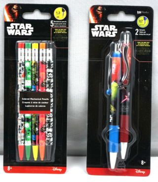 Disney Star Wars 2 Pens & 5 Mechanical Pencil Black Ink 0.  7 Point Ss11