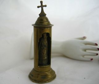 French Antique Pocket Shrine,  Reliquary,  Virgin Mary Christ Child,  Jesus.  Travel