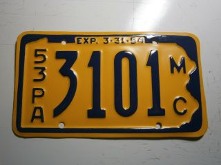 1953 Pennsylvania Motorcycle License Plate No.  3101 Vary Correct Repaint