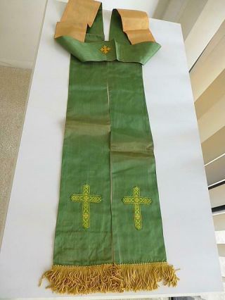 Art Deco Vintage Spring Green Morie Catholic Priest Stole Maniple Vestment 82 "