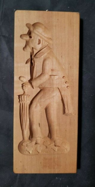 Vintage Hand Carved Wood Springerle / Cookie Board - Old Man - 6 1/4 " By 2 1/2 "