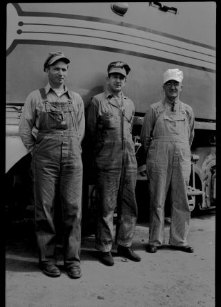 1941 Railroad Engineers Santa Fe Cap Pose Amateur Photo Negative B6 Cool Image