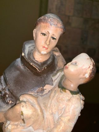 Antique Plaster Chalkware St.  Anthony Holding Baby Child Jesus 12 " Statue Priest